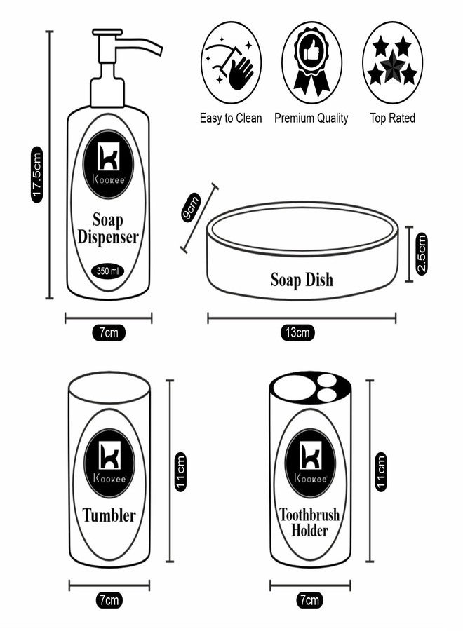 Kookee Ceramic Bathroom Set - Stylish 4 Piece Bath Accessories Kit with Soap Dispenser, Toothbrush Holder, Tumbler & Soap Dish - Modern & Designer Decor for Home & Guest Bathrooms, White/Gold (7694) - Image 5